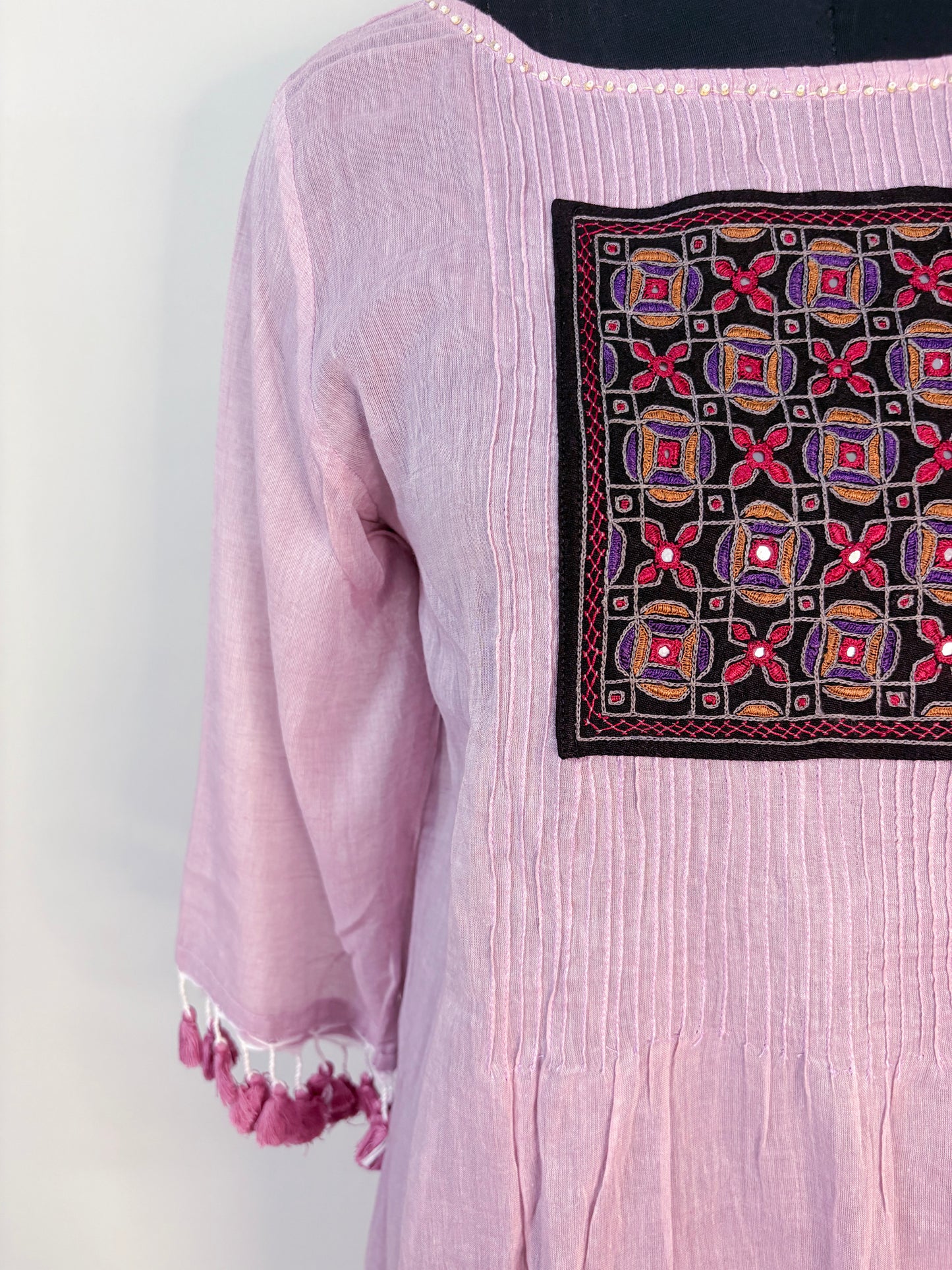 Lilac Mul Cotton Anarkali Kurta with Kutchi Patch Work (Stitched)