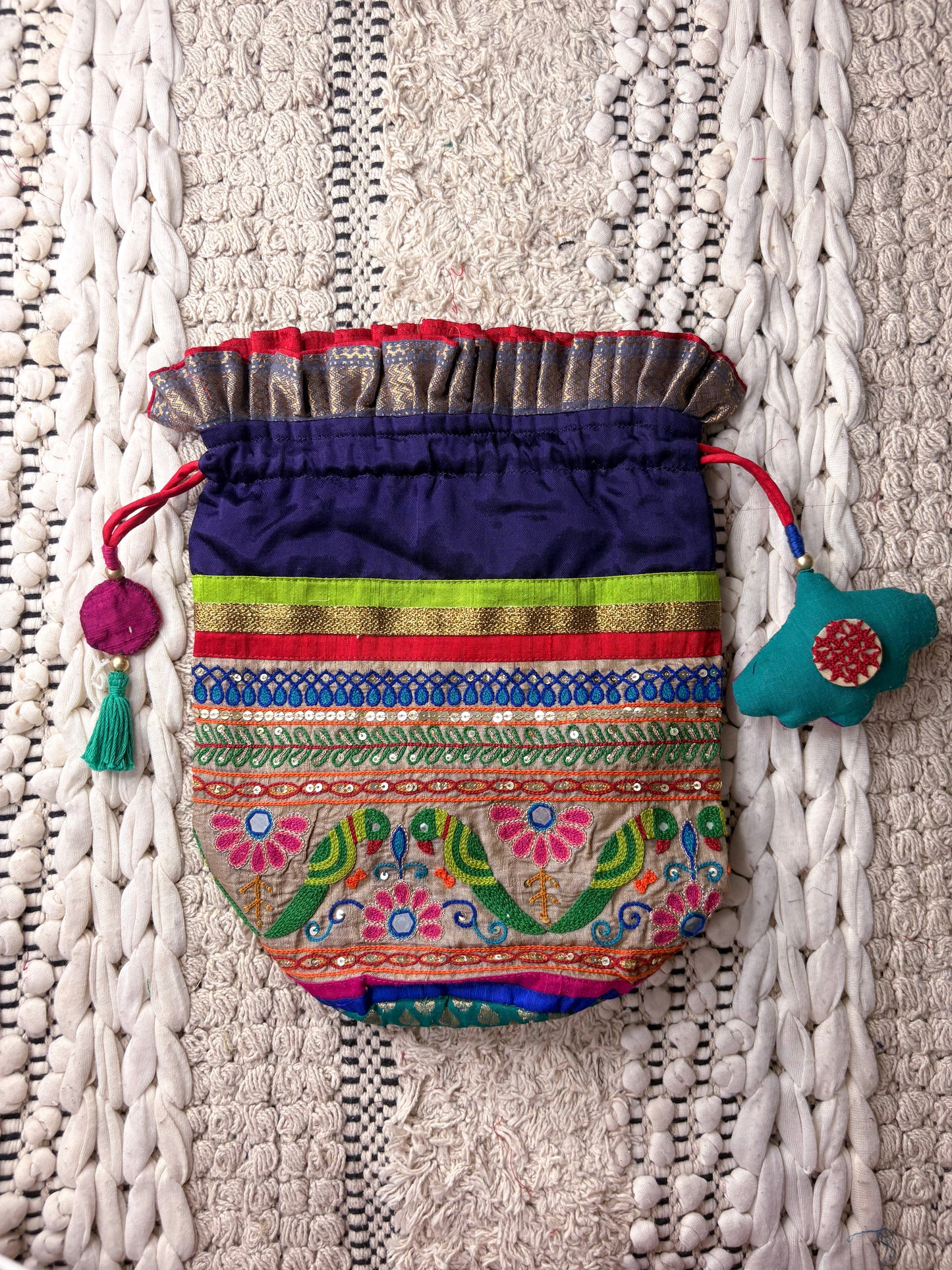 Mochi Bharat Silk Potli in Multi-Colour