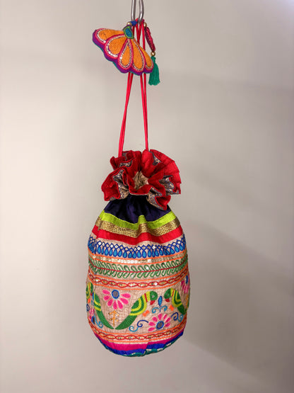 Mochi Bharat Silk Potli in Multi-Colour