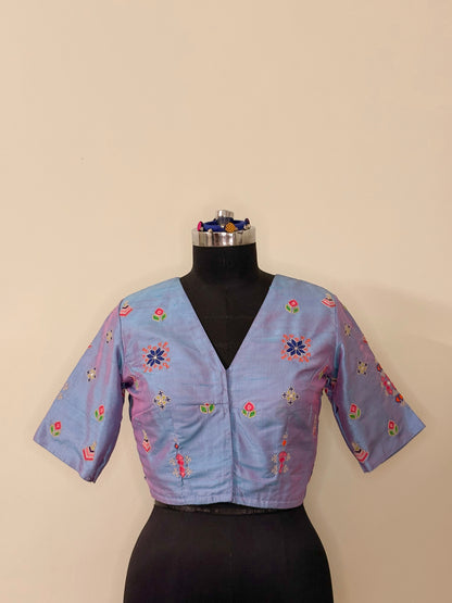 Two-Tone Raw Silk Mochi Bharat Blouse (Semi-Stitched)
