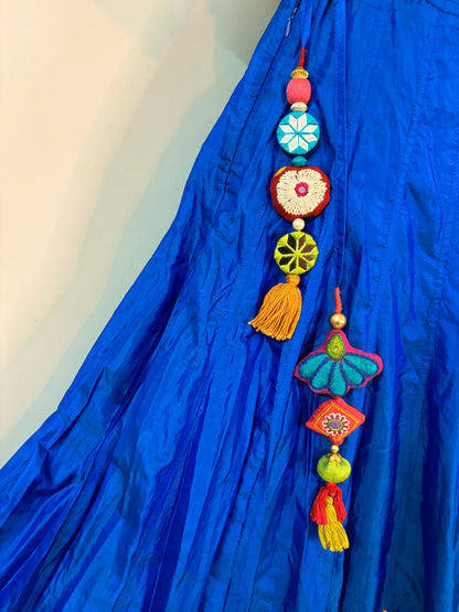 Blue & Pink Pure Silk Ari Mirror Work Chaniya