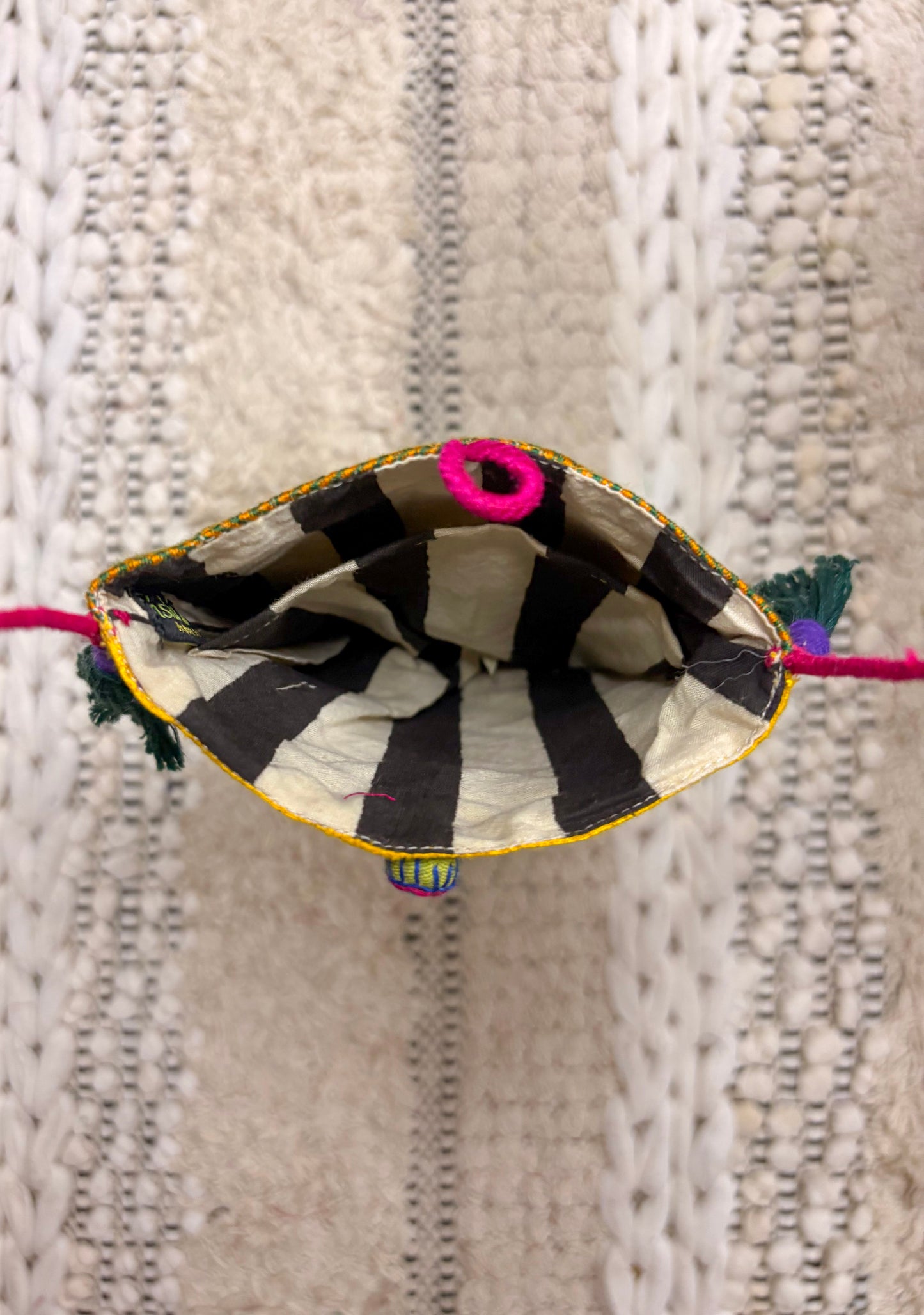 Yellow & Purple Raw Silk Mashru Mirror Work Pouch