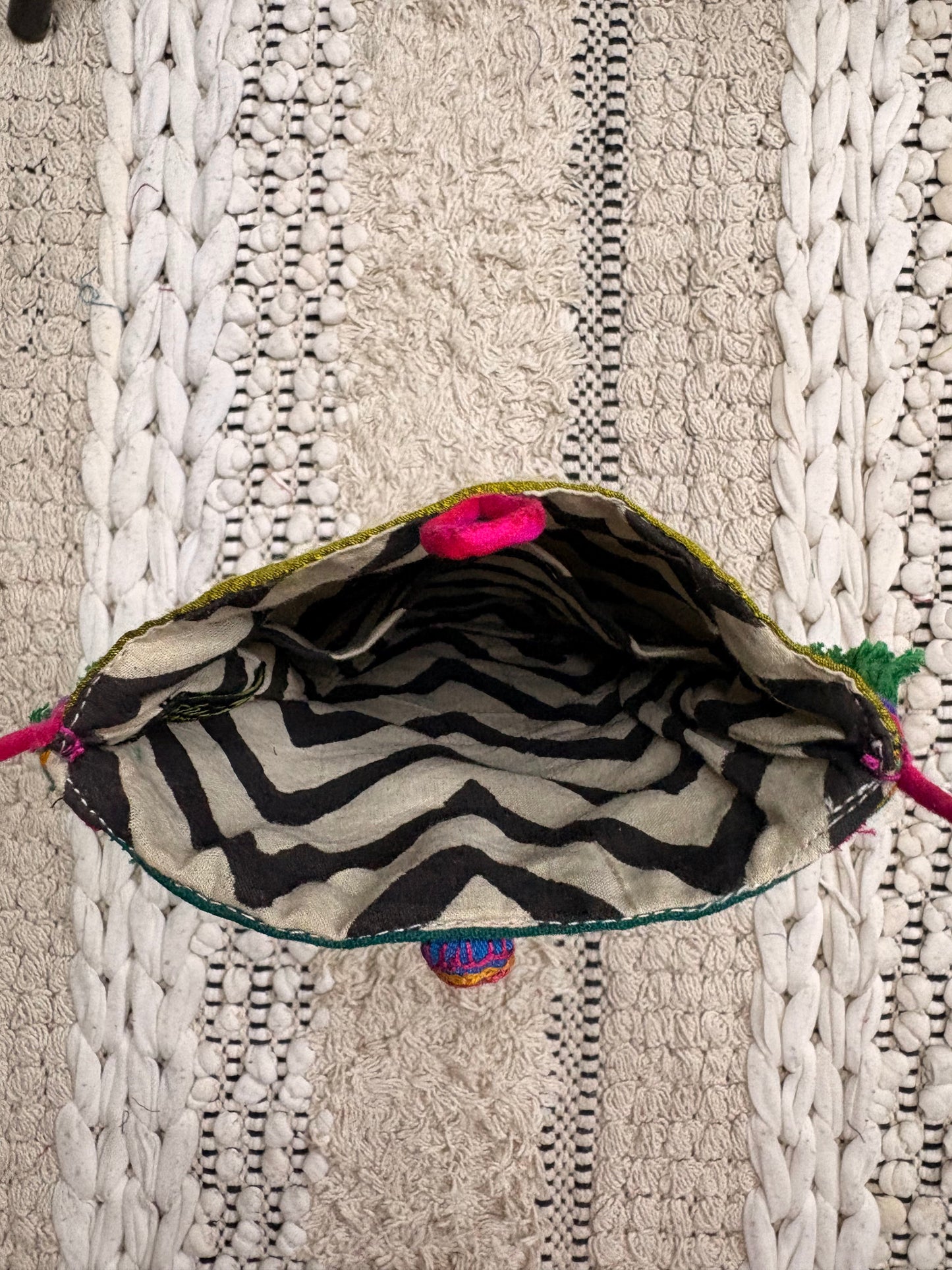 Multi-Colour Raw Silk Mirror Work Pouch