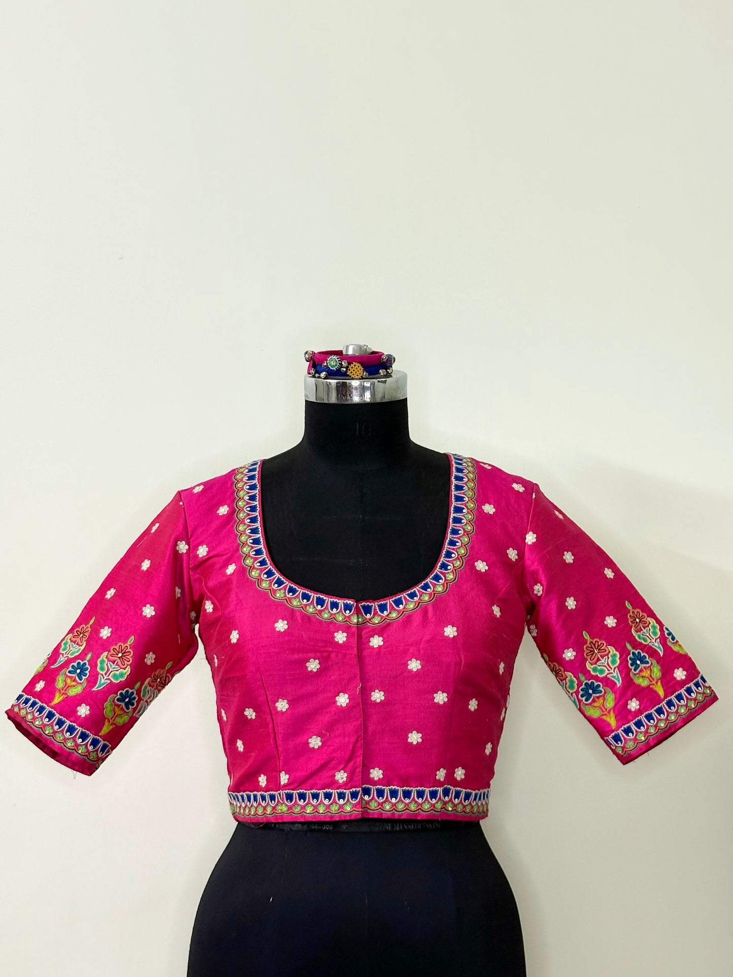 Rani Pink Raw Silk Mochi Bharat Blouse (Semi-Stitched)