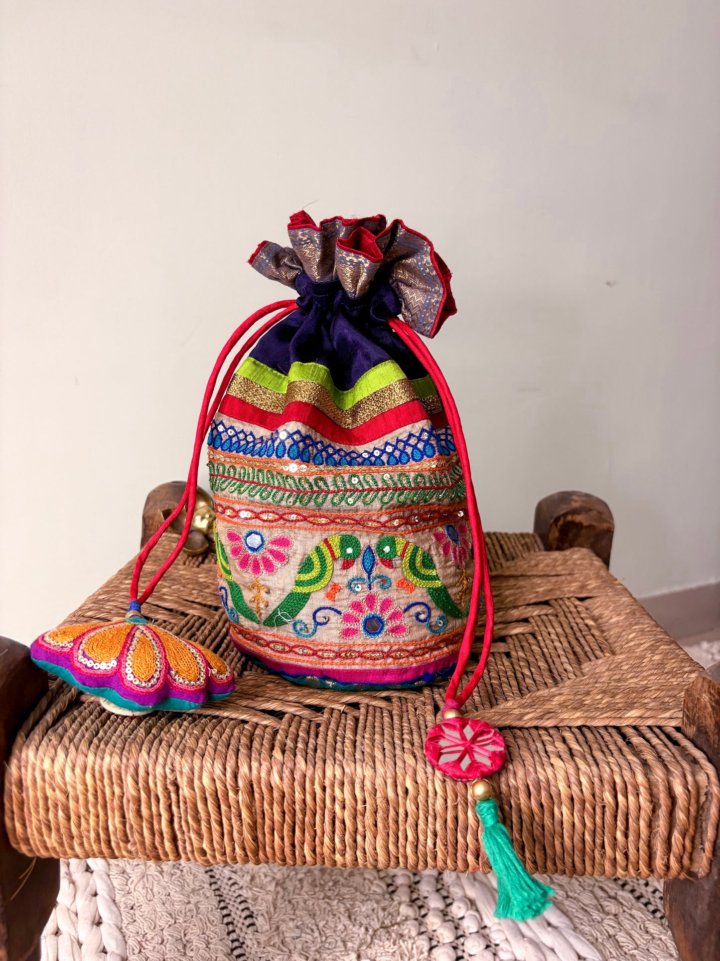 Mochi Bharat Silk Potli in Multi-Colour