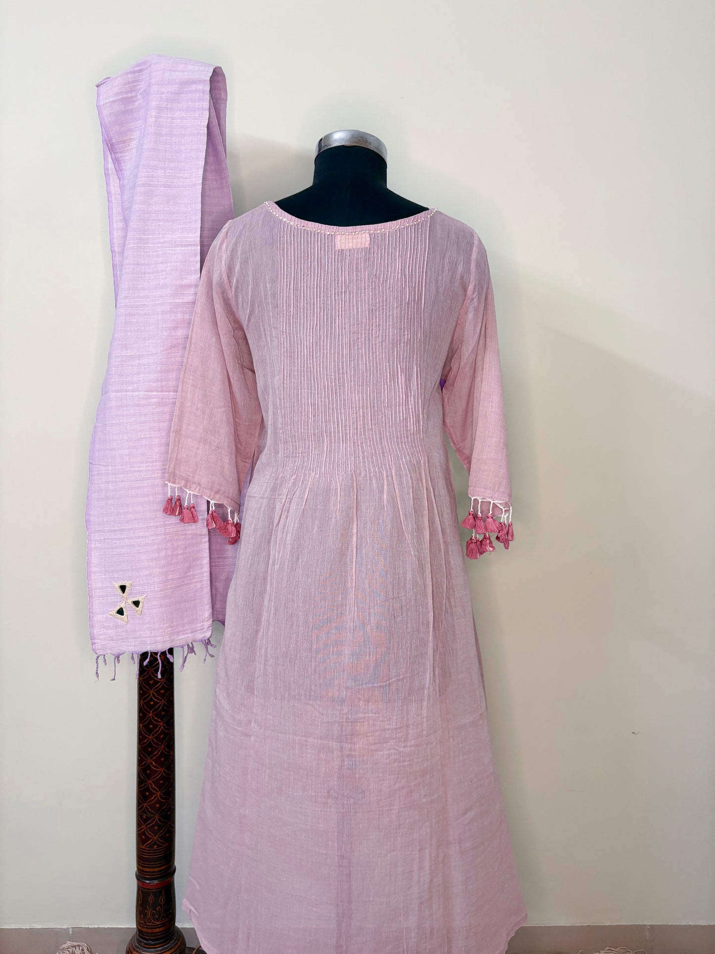 Lilac Mul Cotton Anarkali Kurta with Kutchi Patch Work (Stitched)