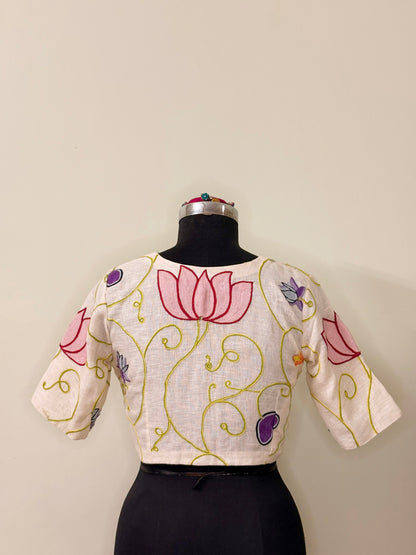 White Linen Ari Blouse (Semi-Stitched)