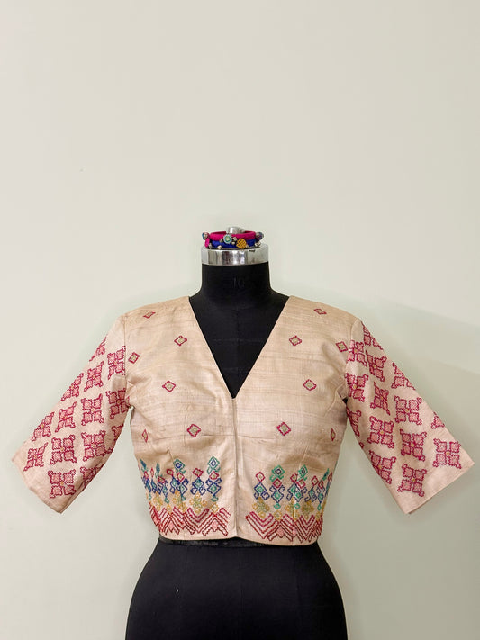 Tussar Silk Dharvadi Blouse (Semi-Stitched)
