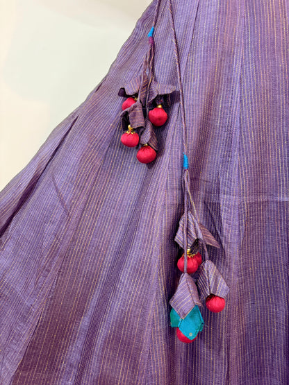 Purple & Pink Tussar Silk Ari Mirror Work Chaniya