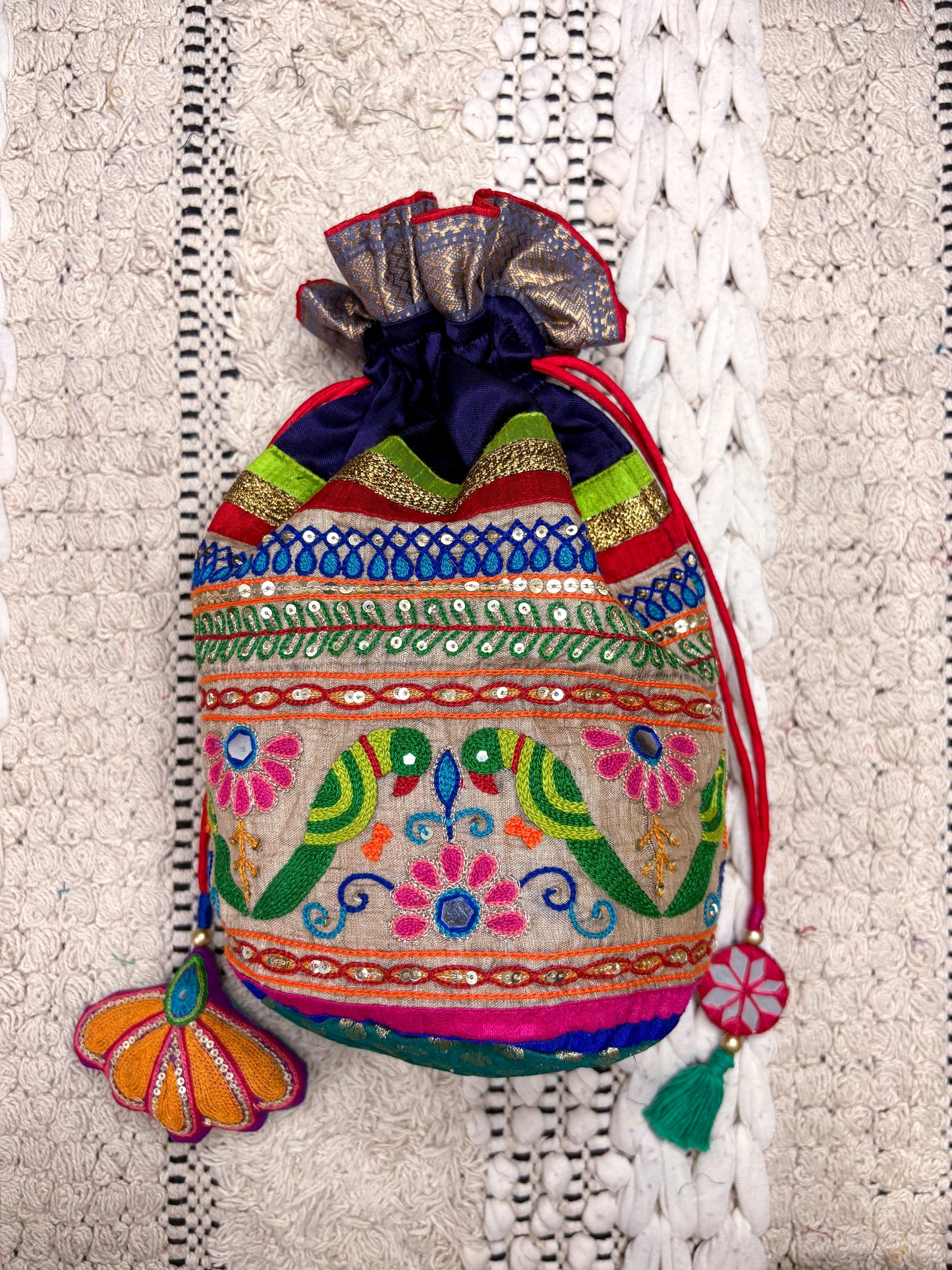 Mochi Bharat Silk Potli in Multi-Colour
