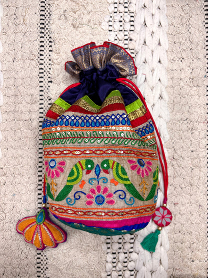 Mochi Bharat Silk Potli in Multi-Colour