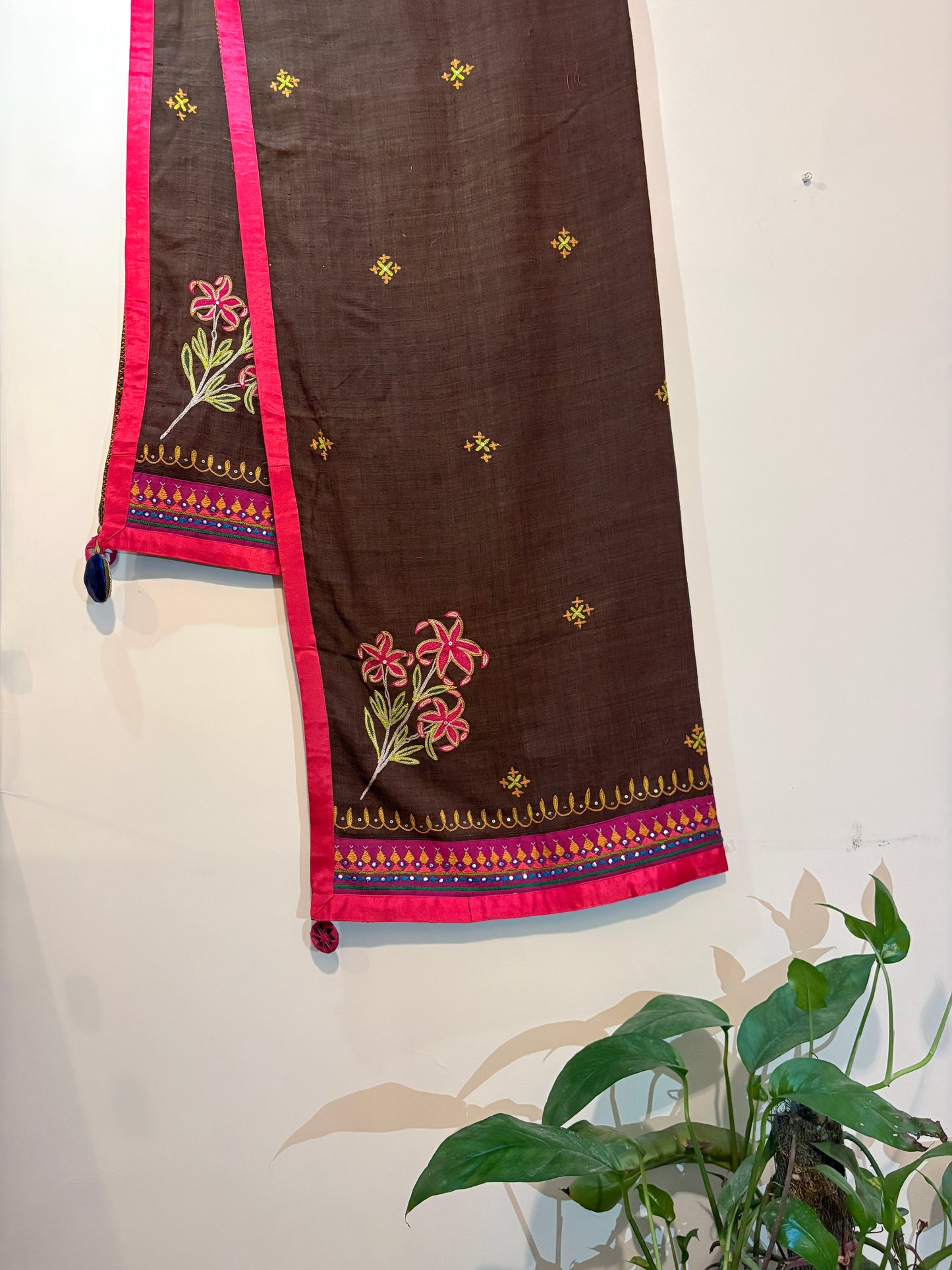 Brown & Pink Matka Silk Ari Work Dupatta