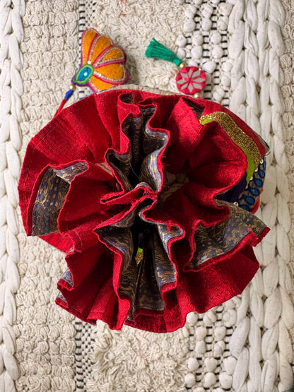 Mochi Bharat Silk Potli in Multi-Colour