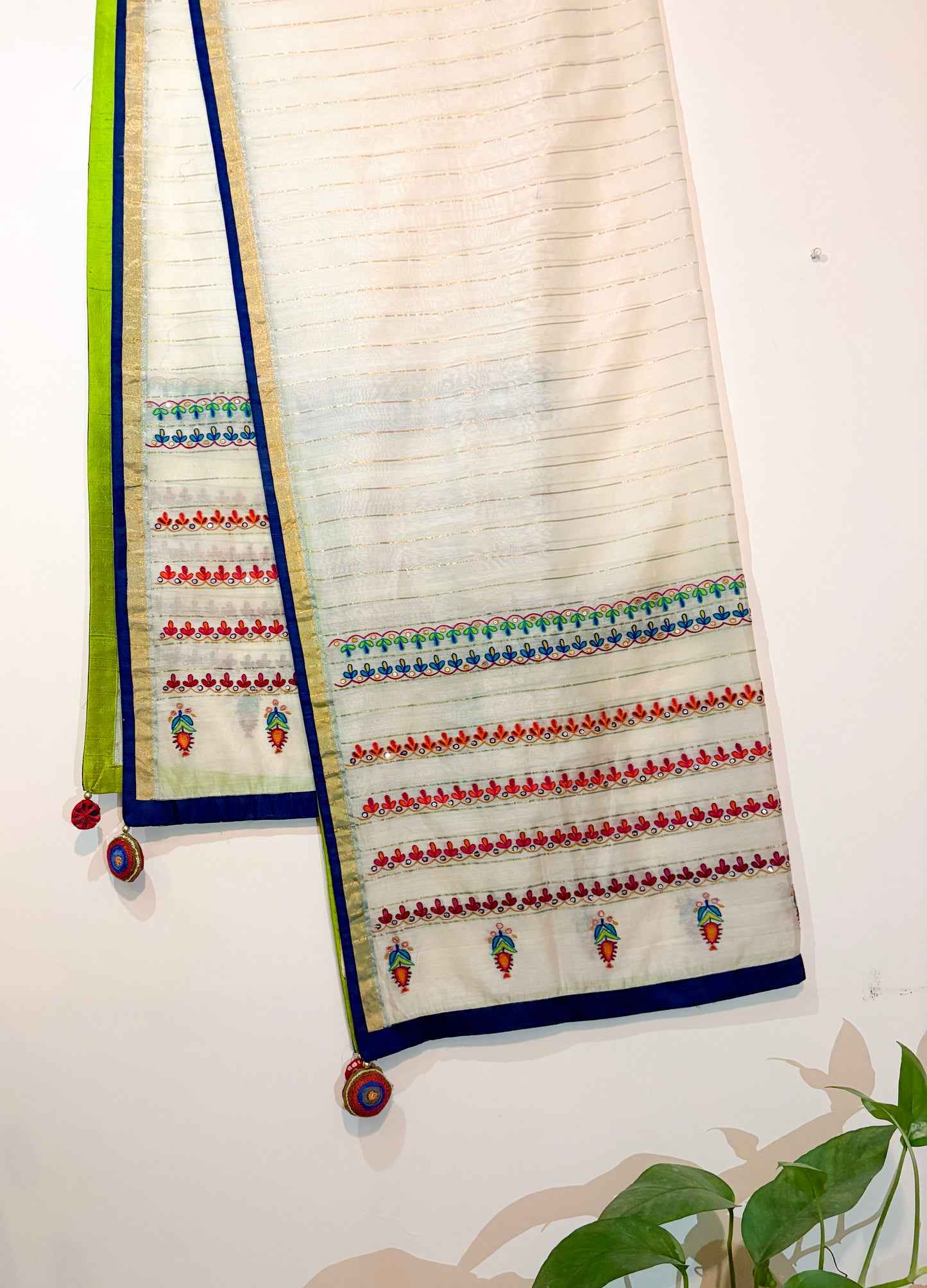 Ivory & Gold Chanderi Silk Ari Work Dupatta