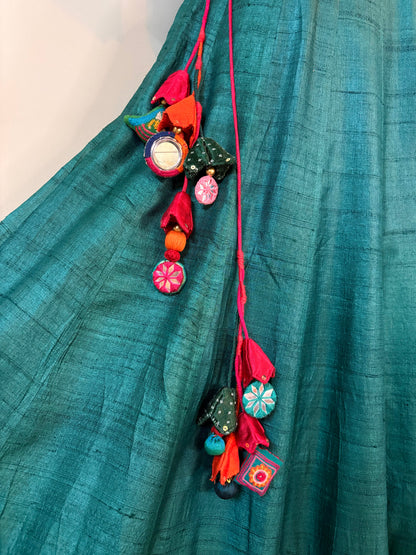 Bottle Green Matka Silk Ari Mirror Work Chaniya