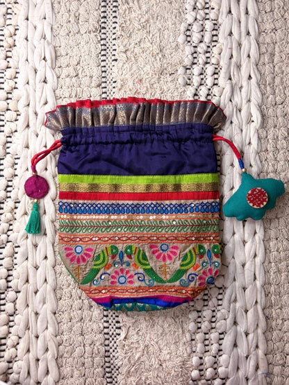 Mochi Bharat Silk Potli in Multi-Colour