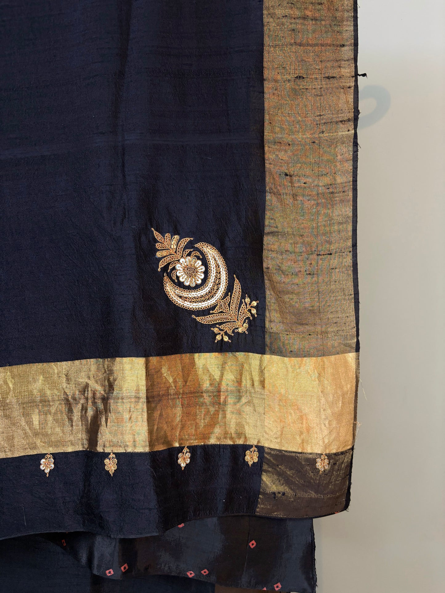 Black & Gold Raw Silk Marodi Dupatta