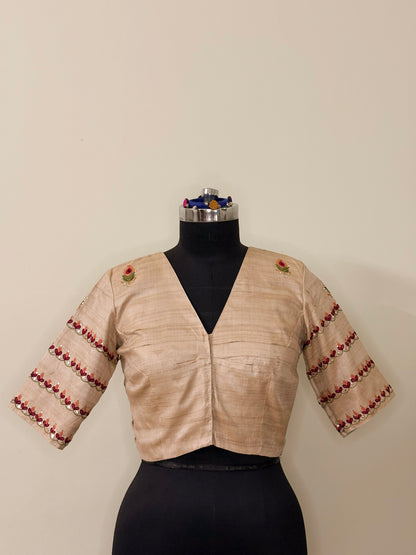 Tussar Ari & Badla Blouse (Semi-Stitched)