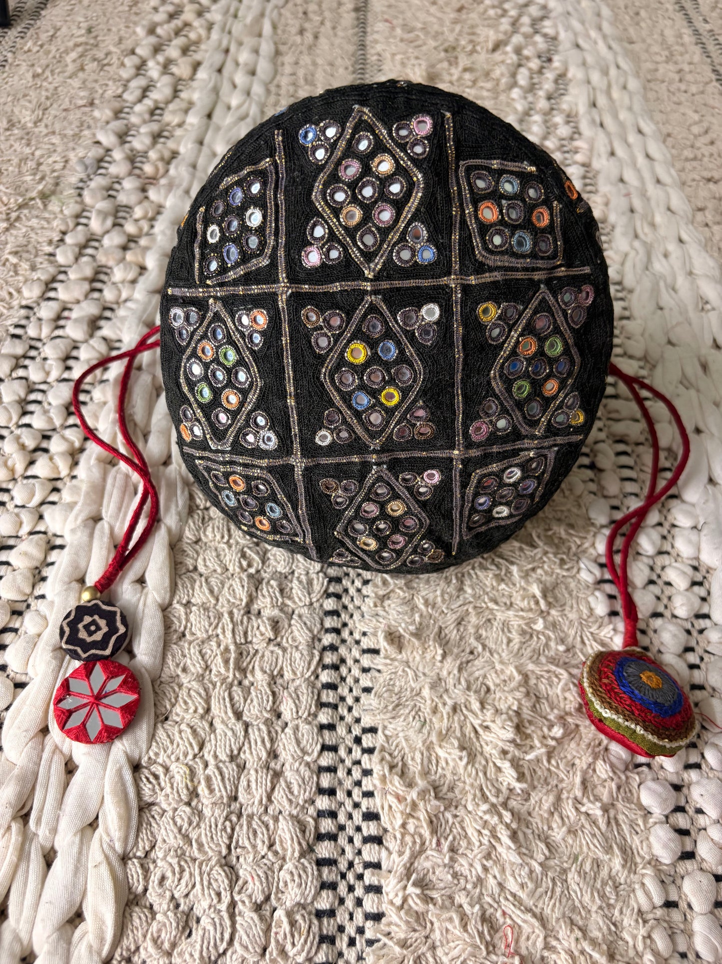 Black Cotton Potli with Mirror Work