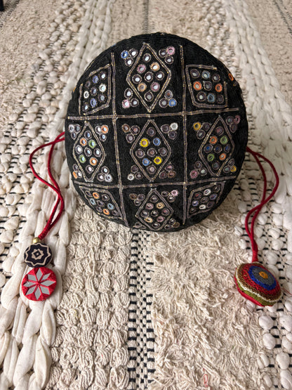 Black Cotton Potli with Mirror Work