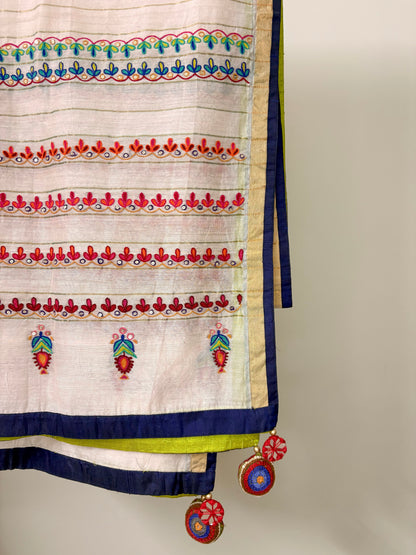 Ivory & Gold Chanderi Silk Ari Work Dupatta