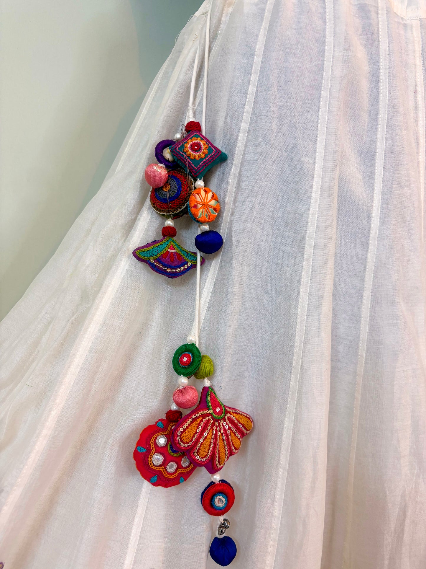 Milk White Chanderi Silk Ari Work Chaniya