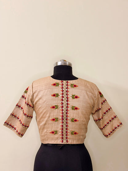 Tussar Ari & Badla Blouse (Semi-Stitched)