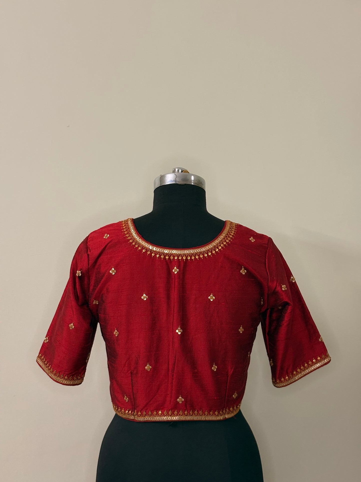 Red Raw Silk Marodi Blouse Piece (Semi-Stitched)
