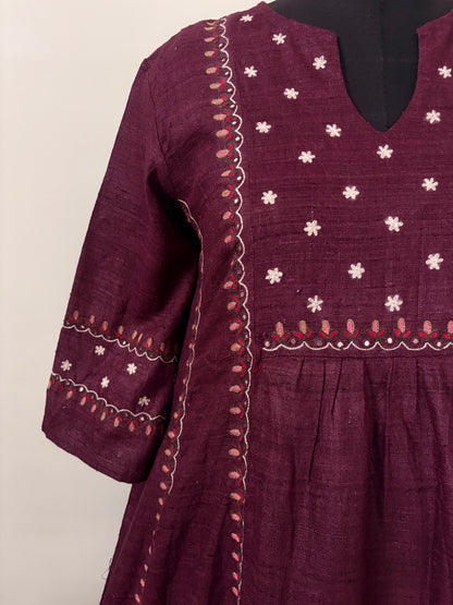 Jamuni Matka Silk Anarkali Kurta with Ari & Mirror Work (Semi-Stiched)