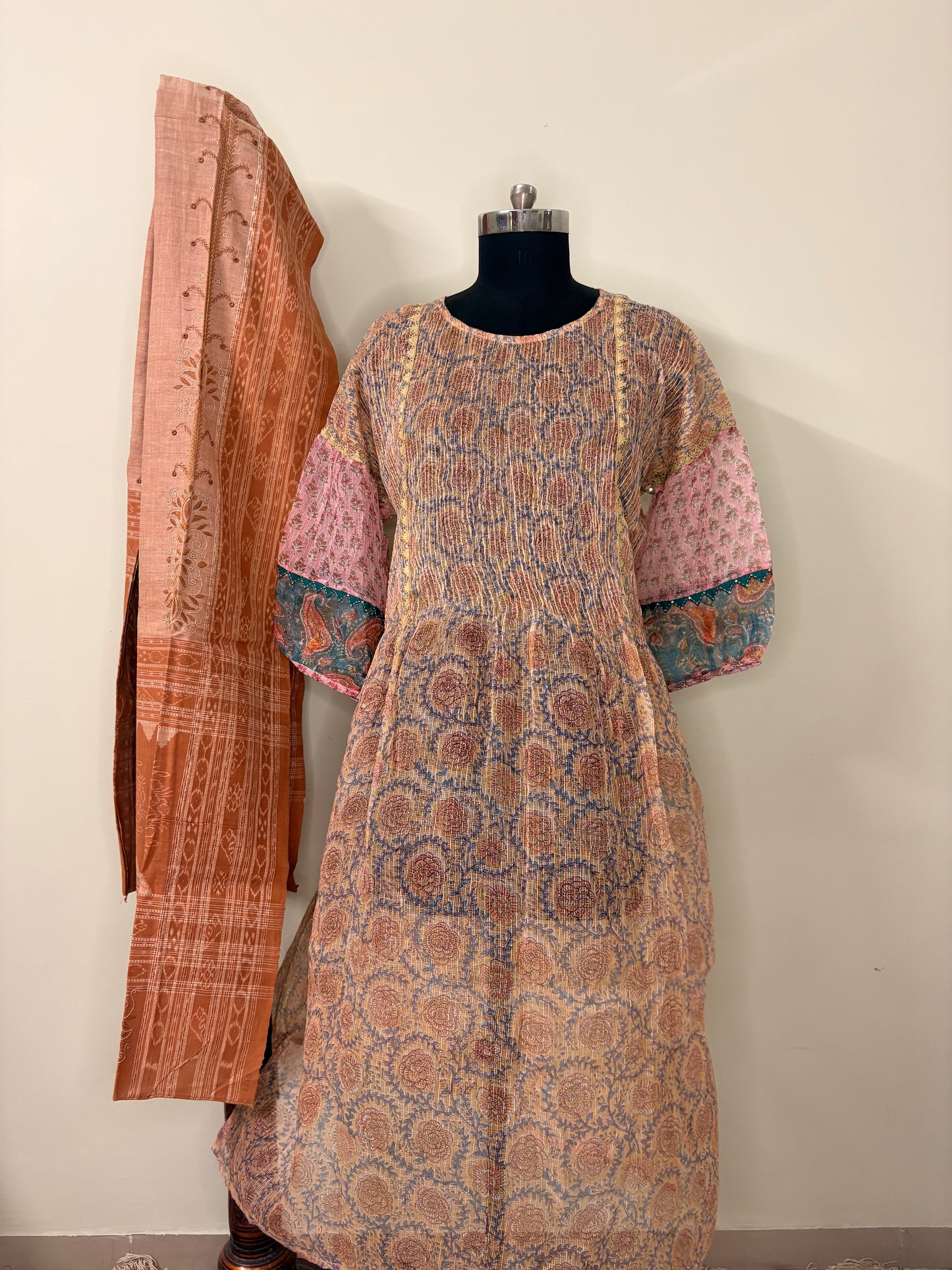 Multi-Colour Kota Cotton Anarkali Kurta with Phat Tikki Sequin Work (Stitched)