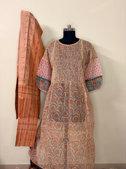 Multi-Colour Kota Cotton Anarkali Kurta with Phat Tikki Sequin Work (Stitched)