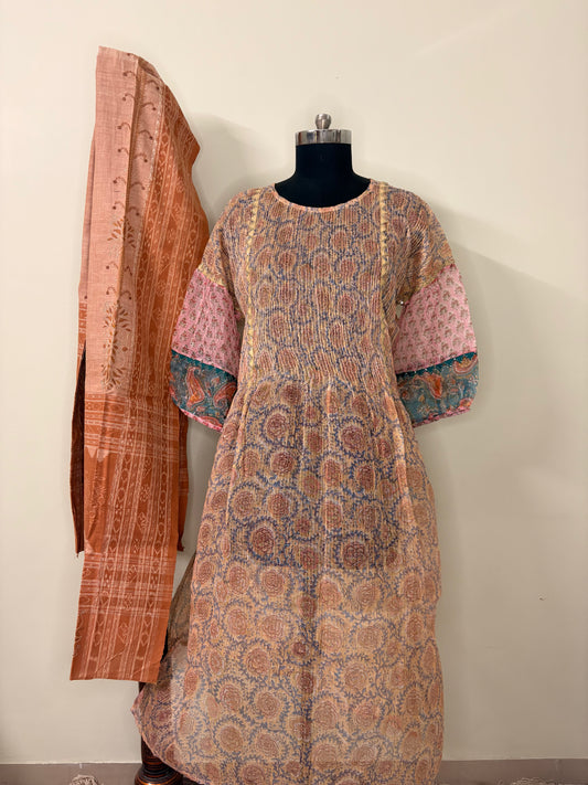 Multi-Colour Kota Cotton Anarkali Kurta with Phat Tikki Sequin Work (Stitched)